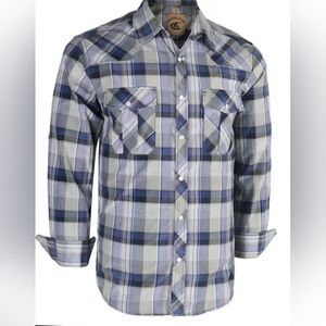 Coevals Club Pearl Snap-up Plaid Long-Sleeve Shirt Blue/Beige